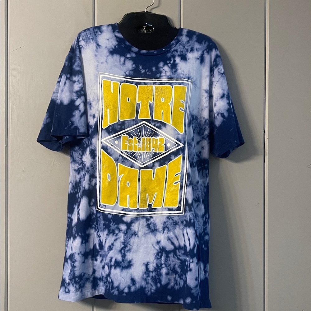 Throwback T Shirt Tie Dye Notre Dame Navy Blue Gold Yellow Vintage Americana